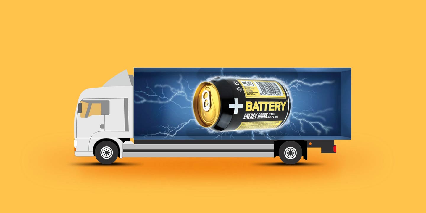 Energy drink semi trailer advertising.