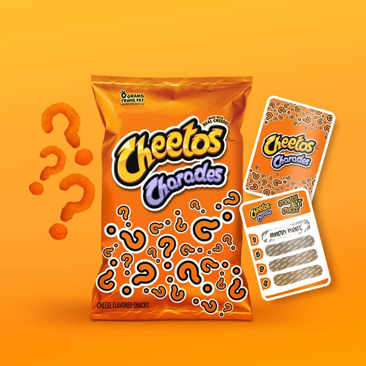 Idea and visual representation of a limited edition cheese puffs, to be sold with a family game.