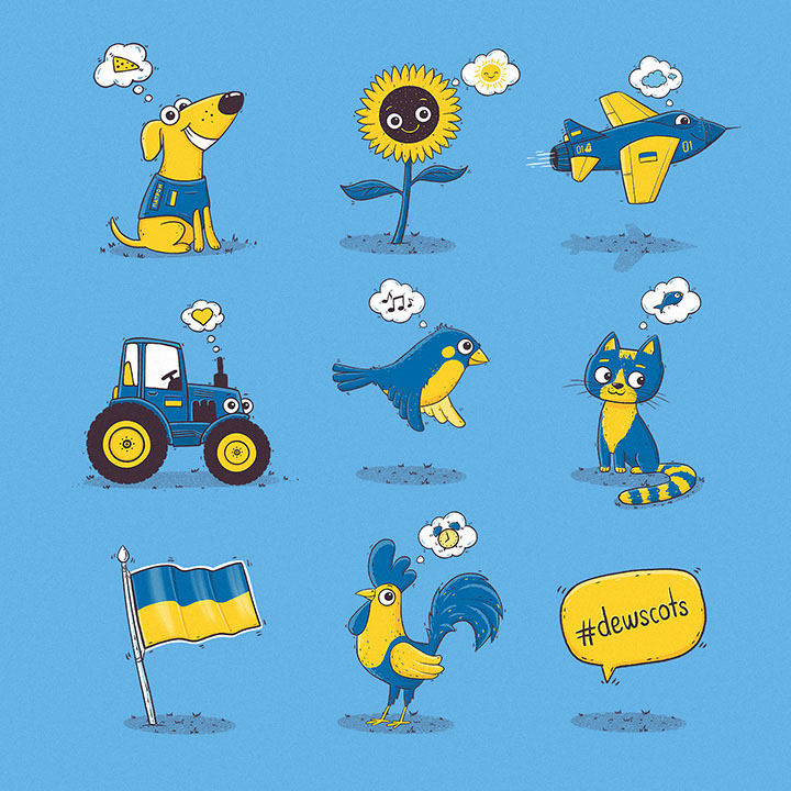 A few of patriotic characters, created for Ukrainian family Dewscots who makes different souvenirs, board games, etc.