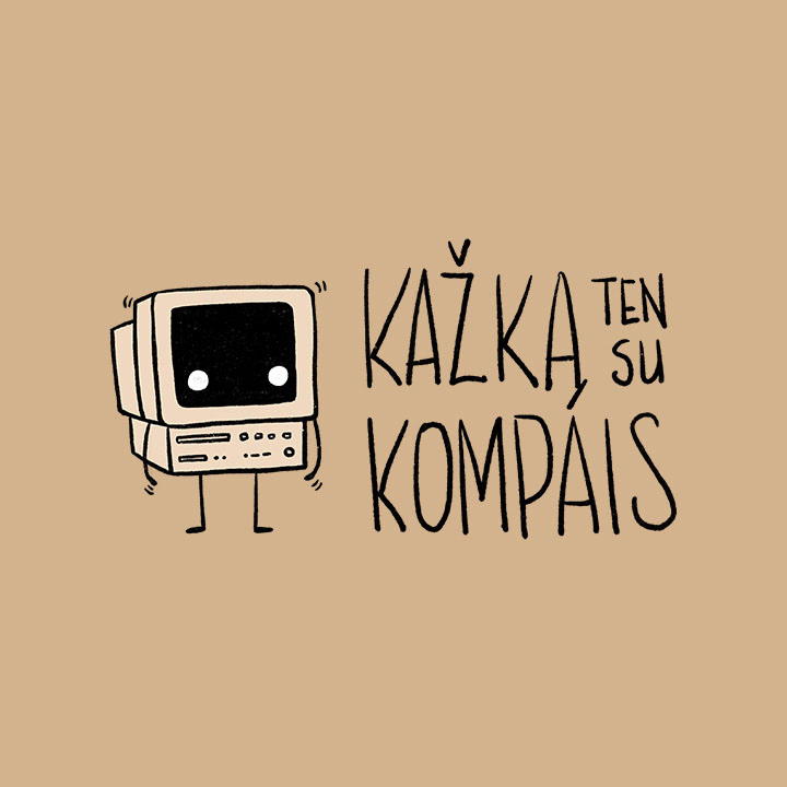 Hand drawn logo for a geeky podcast: cute retro computer character and lettering.