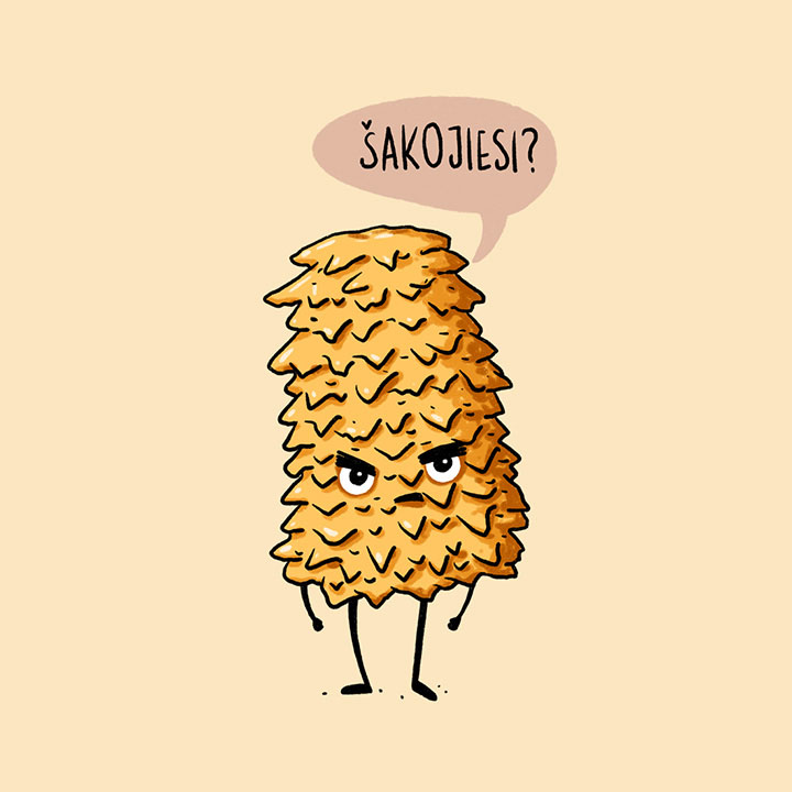 Pun character for Lithuanians, with one of favorite Lithuanian cake - Šakotis, something similar to: do not act edgy with edgy cake.