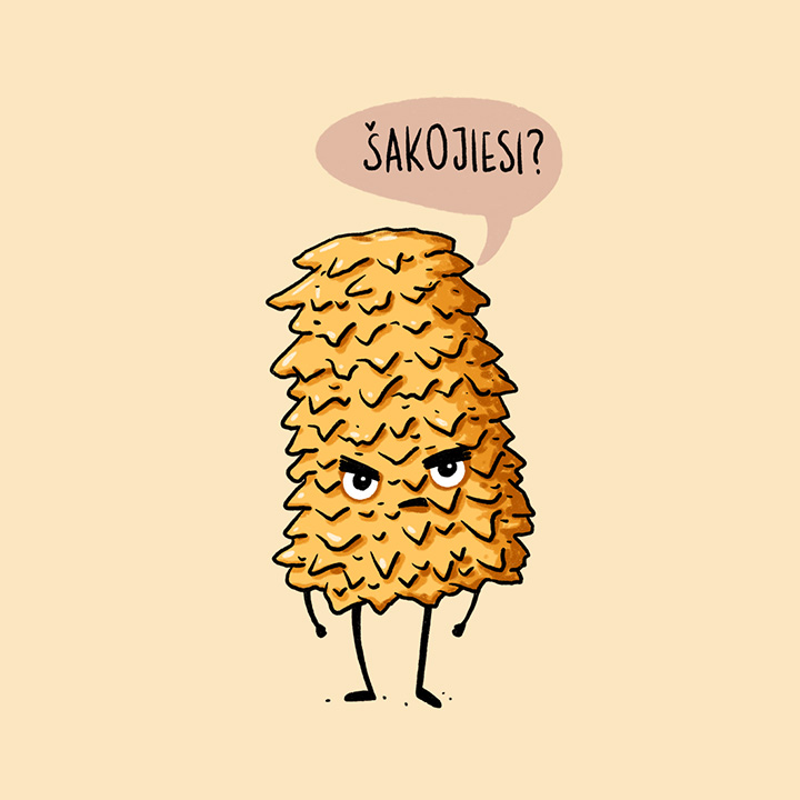 Pun character for Lithuanians, with one of favorite Lithuanian cake - Šakotis, something similar to: do not act edgy with edgy cake.